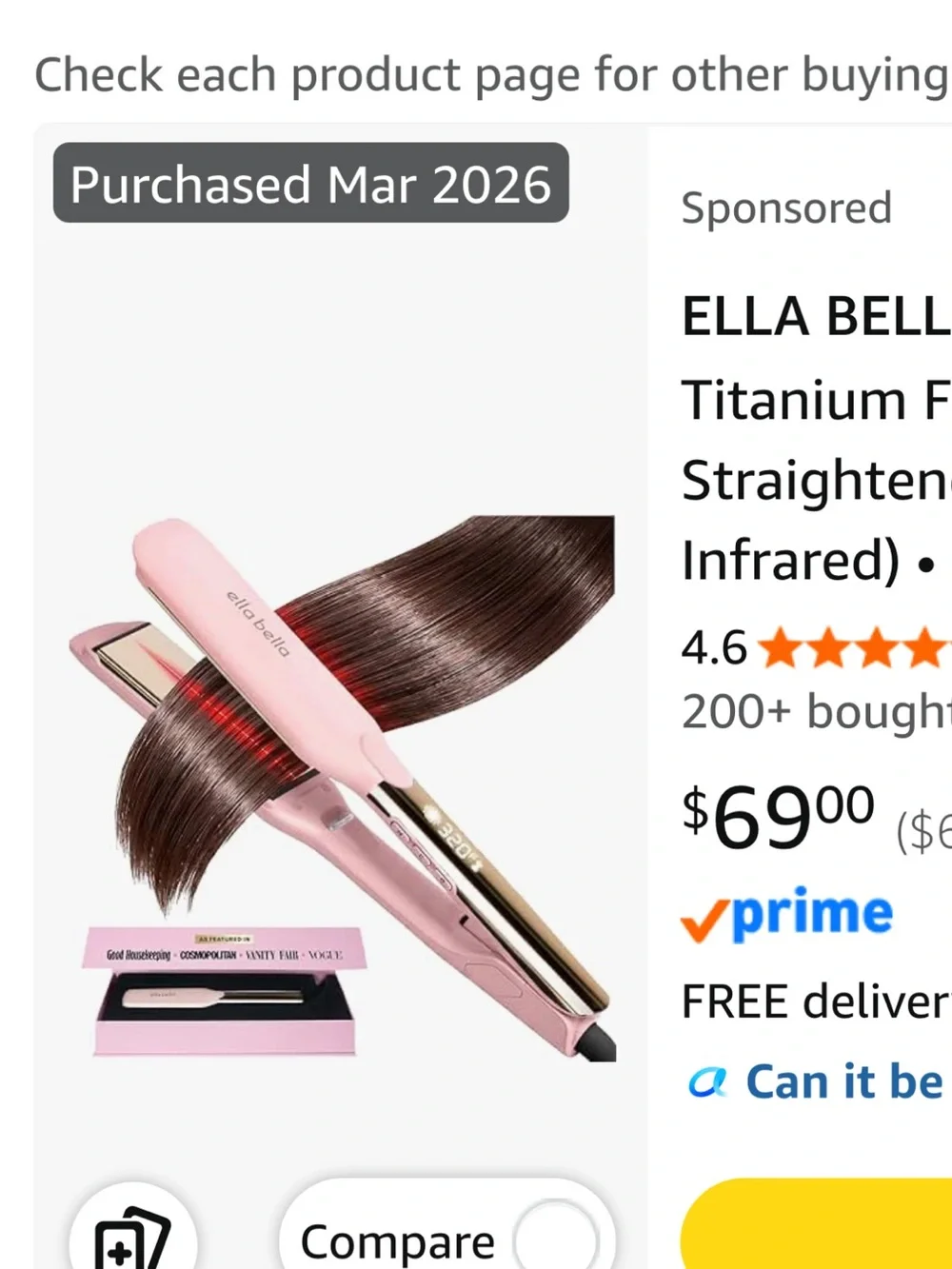 Ella Bella pink titanium flat Iron with Heat Sleeve and glove.